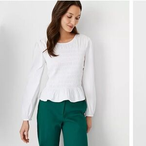 NWT Ann Taylor Smocked Peplum Top Blouse